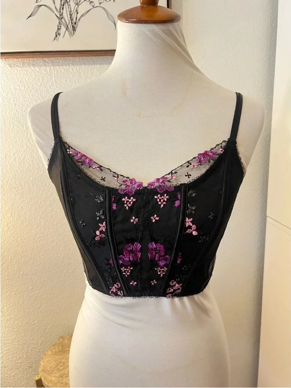 Black Floral Embroidered Bustier Crop Top - Women Intimates & Sleepwear